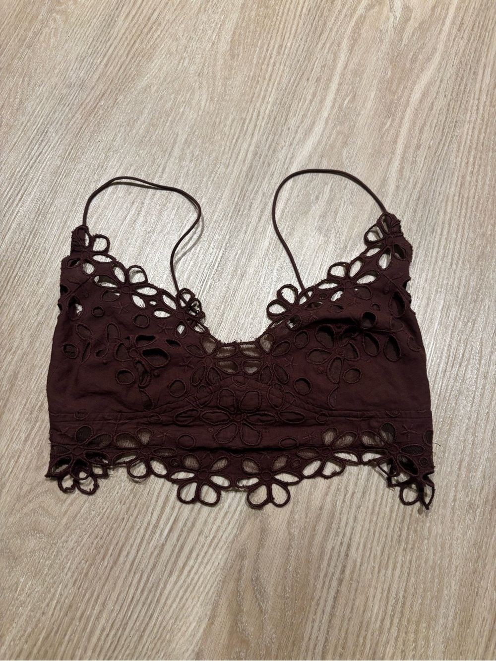 Free People Floral Cutout Lace Bandeau Bralette in Deep Brown